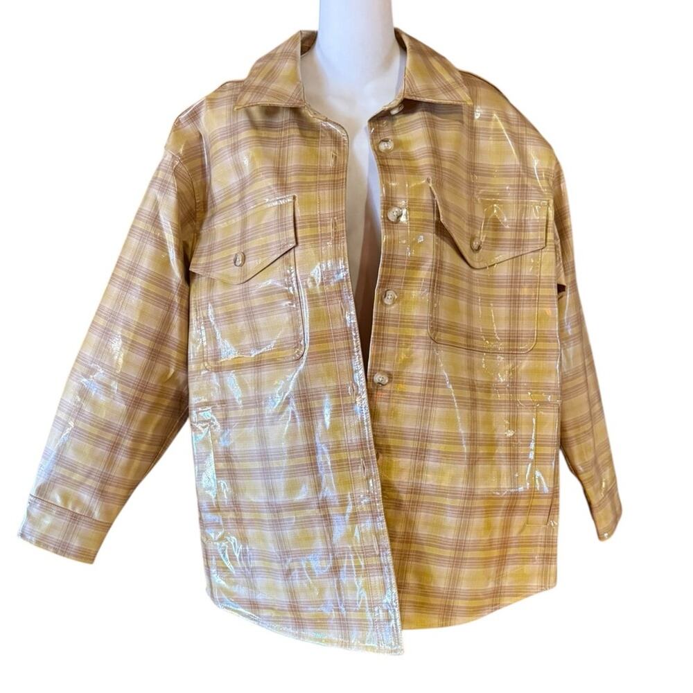 Madewell Yellow & Brown Plaid Oversized Rain Shacket Button Up  Womens Small NWT